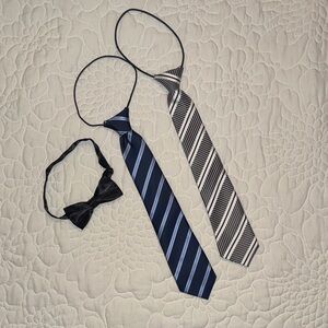 Boys' Striped Clip-On Neckties and Bow Tie Set - Navy & Silver